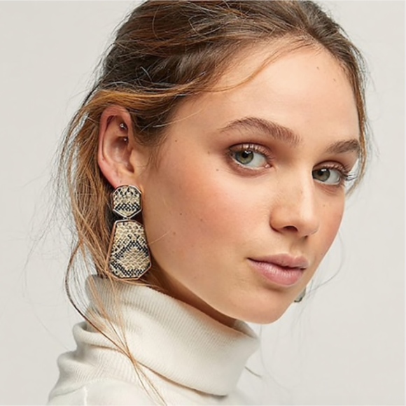Snakeskin Leather Geometric Gold Earring - Picture 2 of 8